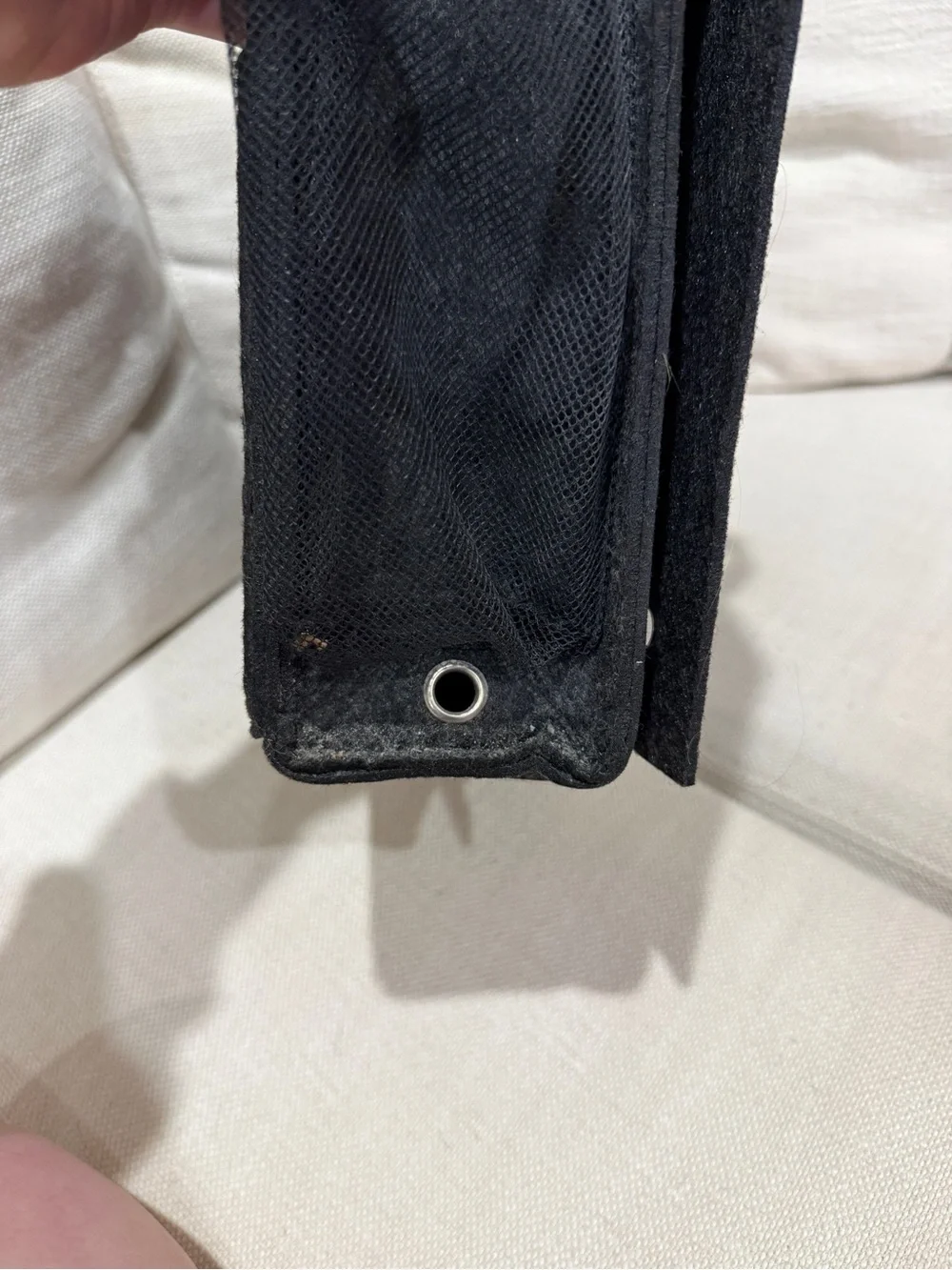 Dark Gray Felt Bedside Organizer with Brown Trim